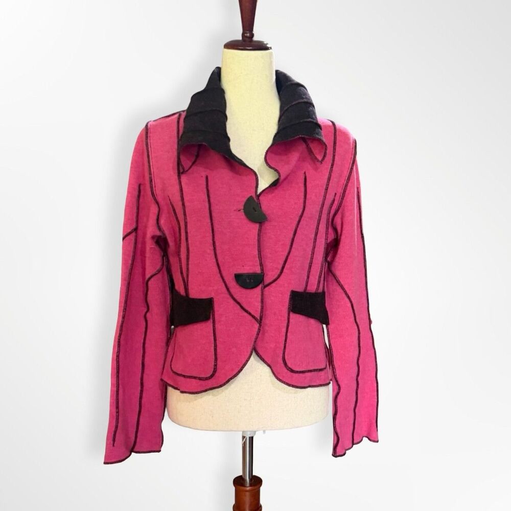Canvasbacks, VTG Pink & Black Wool Jacket, XS Avante Garde Art to Wear Eclectic